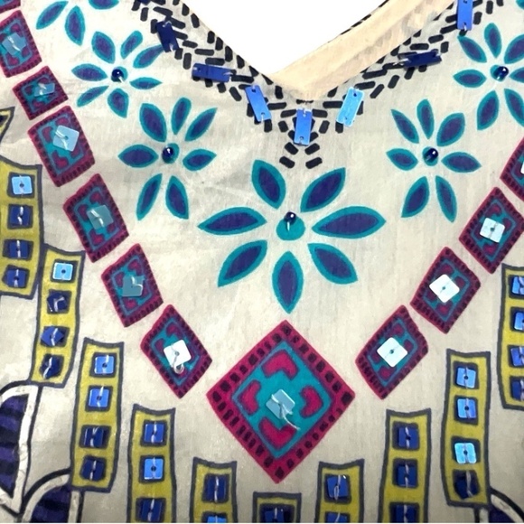 XXI Cotton / Silk Blend Fully Lined Double Vee Neckline Embellished Mini Dress L - Picture 10 of 13